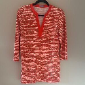 J. McLaughlin Womens Catalina Cloth Orange & Tan Printed Tunic Sz Medium Preppy